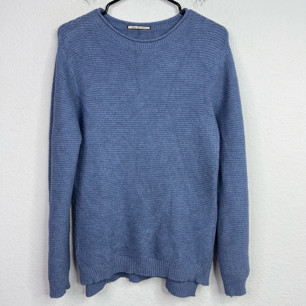 Erre De Raso Sweater Womens L/XL Blue Long Sleeve Ribbed‎ Knit Preppy Business